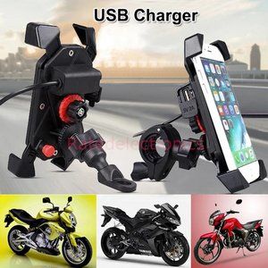 Motorcycle Bike ATV Cell Phone GPS Handlebar Mirror Mount Holder USB Charger